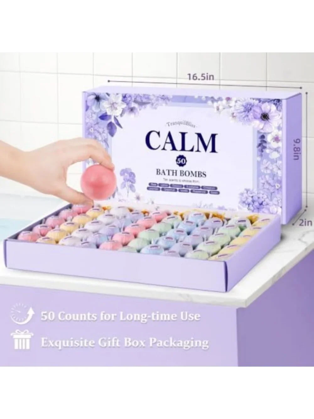 50 PCS Natural Bath Bombs Set for Women - 10 Scents, Relaxing Spa Experience